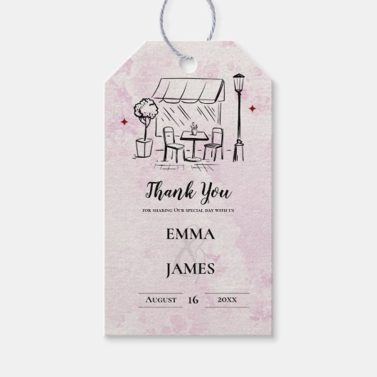 Romantic Café Illustration Wedding Thank You Favor Cadeaulabel (Voorkant)