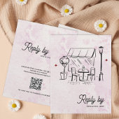 Romantic Café Sketch QR Code Wedding Reply By RSVP Kaartje