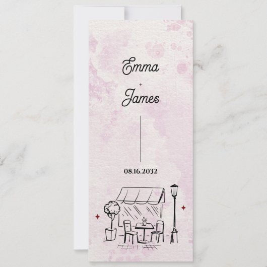 Romantic Café Sketch Wedding Ceremony Program Kaart (Voorkant)