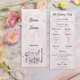 Romantic Café Sketch Wedding Ceremony Program Kaart
