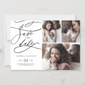 Romantic Calligrafie 3 Foto Save the Date Magnetische Uitnodiging (Voorkant)