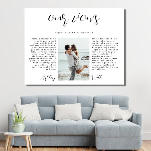 Romantic Calligrafie Foto Wedding Vow Keepslag Canvas Afdruk