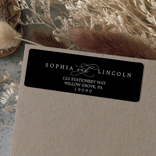 Romantic Calligraphy Black Return Address Label