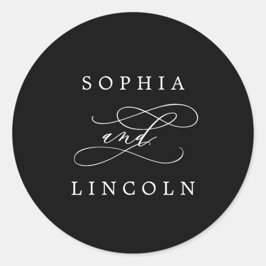 Romantic Calligraphy Black Wedding Envelope Seals Ronde Sticker (Voorkant)