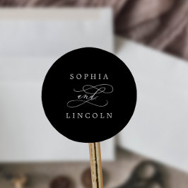 Romantic Calligraphy Black Wedding Envelope Seals Ronde Sticker