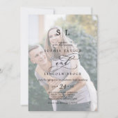 Romantic Calligraphy Faded Photo Monogram Weddensc Kaart (Voorkant)