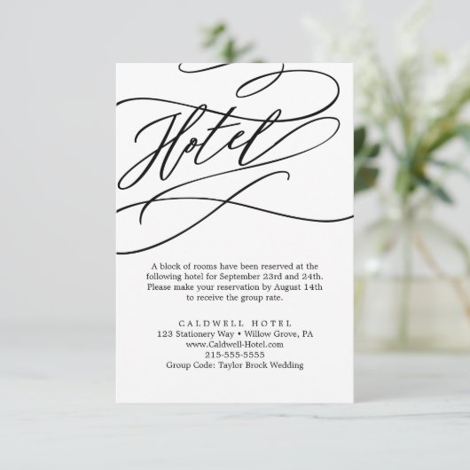 Romantic Calligraphy Flourish Hotel Enclosure Kaar Informatiekaartje (Staand voorkant)