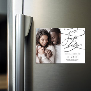 Romantic Calligraphy Flourt Photo Save the Date Magnetische Uitnodiging