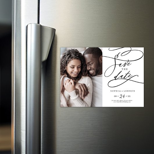 Romantic Calligraphy Flourt Photo Save the Date Magnetische Uitnodiging