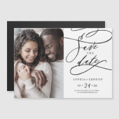 Romantic Calligraphy Flourt Photo Save the Date Magnetische Uitnodiging (Voorkant / Achterkant)