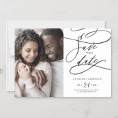 Romantic Calligraphy Flourt Photo Save the Date Magnetische Uitnodiging (Voorkant)