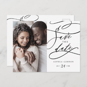 Romantic Calligraphy Flourt Photo Save the Date Uitnodiging Briefkaart