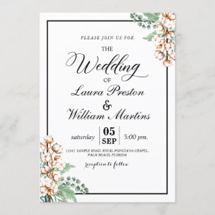 Romantic Calligraphy Greenery Boho Cotton Wedding Kaart