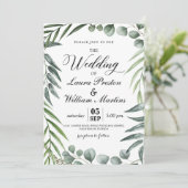 Romantic Calligraphy Greenery Leaves Wedding Kaart (Staand voorkant)