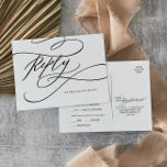 Romantic Calligraphy Menu Choice RSVP Briefkaart<br><div class="desc">Dit romantische kalligrafiemenuskeuze RSVP-briefkaart is perfect voor een eenvoudige bruiloft. Het moderne klassieke ontwerp is uitgerust met fancy draden en grillen met prachtige,  elegante,  handgeschreven typografie. Dit briefkaart van de trouwreactie vraagt gemakkelijk gasten welk eten ze bij je receptie willen.</div>