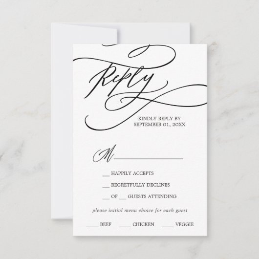 Romantic Calligraphy Menu Choice RSVP Card (Voorkant)