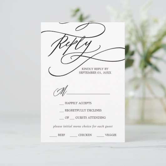Romantic Calligraphy Menu Choice RSVP Card (Staand voorkant)