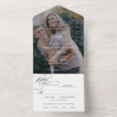 Romantic Calligraphy Monogram Dark Photo Weddensch All In One Uitnodiging