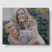 Romantic Calligraphy Monogram Dark Photo Weddensch Gastenboek (Voorkant)