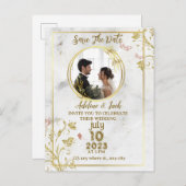 Romantic Calligraphy Monogram Photo Weddenschap al Aankondigingskaart (Voorkant / Achterkant)