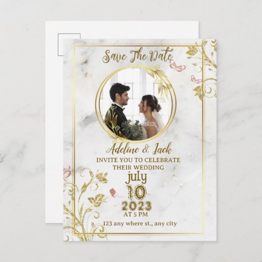 Romantic Calligraphy Monogram Photo Weddenschap al Aankondigingskaart (Voorkant / Achterkant)