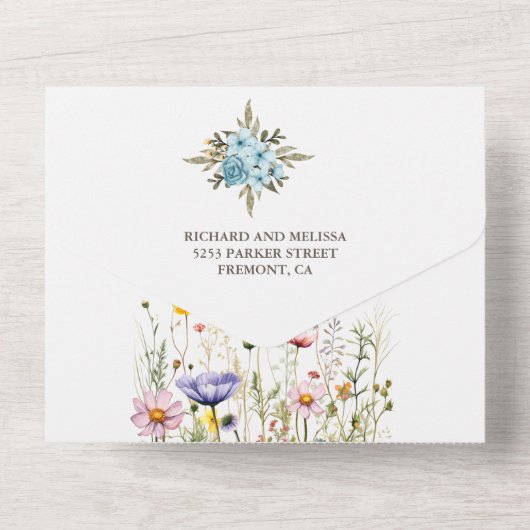 Romantic Calligraphy Monogram Photo Weddenschap All In One Uitnodiging (Achterkant)