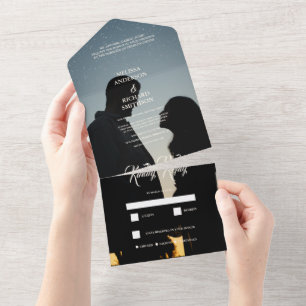 Romantic Calligraphy Monogram Photo Weddenschap All In One Uitnodiging