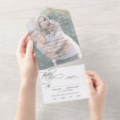 Romantic Calligraphy Monogram Photo Weddenschap All In One Uitnodiging (Afscheurbaar)