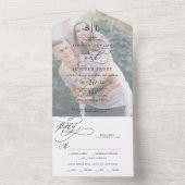 Romantic Calligraphy Monogram Photo Weddenschap All In One Uitnodiging (Binnen)