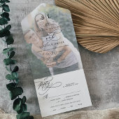 Romantic Calligraphy Monogram Photo Weddenschap All In One Uitnodiging