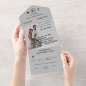 Romantic Calligraphy Monogram Photo Weddenschap All In One Uitnodiging (Afscheurbaar)