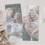 Romantic Calligraphy Monogram Photo Weddenschap Programmakaart<br><div class="desc">Dit romantische kalligrafie monogram foto bruiloft programma is perfect voor een eenvoudige bruiloft. Het moderne klassieke ontwerp heeft fancy wervelingen en grillige bloeiwijzen met prachtige elegante met de hand geletterde typografie. Inclusief de initialen van de koppels, de namen van het paar, de trouwdatum en locatie, bedankbericht, bestelling van service, huwelijksfeest...</div>