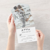 Romantic Calligraphy Monogram Photo Wedding  All In One Uitnodiging (Afscheurbaar)