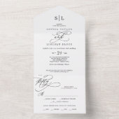 Romantic Calligraphy Monogram Wedding All In One Uitnodiging (Binnen)