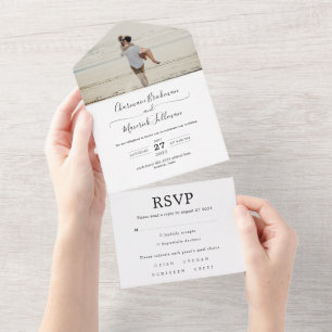 Romantic Calligraphy Photo Wedding All In One Uitnodiging