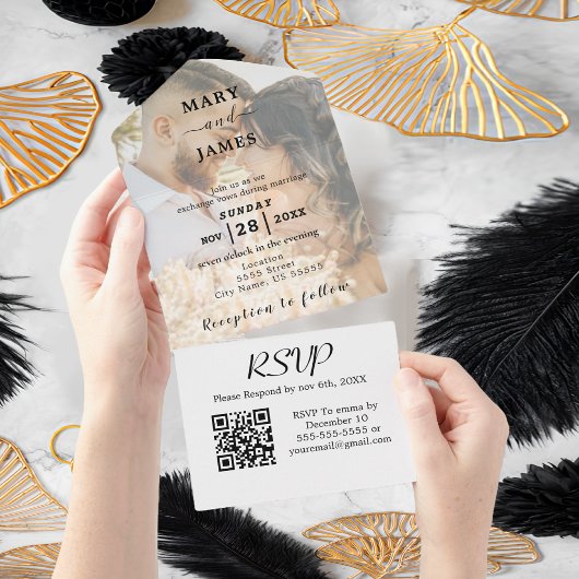 Romantic Calligraphy Photo Wedding All In One Uitnodiging