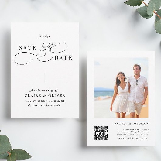 Romantic Calligraphy QR Code Photo Save The Date