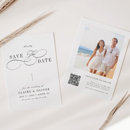 Romantic Calligraphy QR Code Photo Save The Date