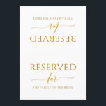 Romantic Calligraphy Reserved Sign Tent- Faux Foli Kaart<br><div class="desc">Dit eenvoudige, faux Gold folie romantische bruiloft gereserveerde bord is perfect om je receptietafels of trouwstoelen/peugen aan te bieden. Het zal plat worden, dus je moet het in tweeën vouwen. Verander jouw tekst onderaan in alles wat je online wilt. Wil je niet dat de nepfolie er uitziet? U kunt het...</div>