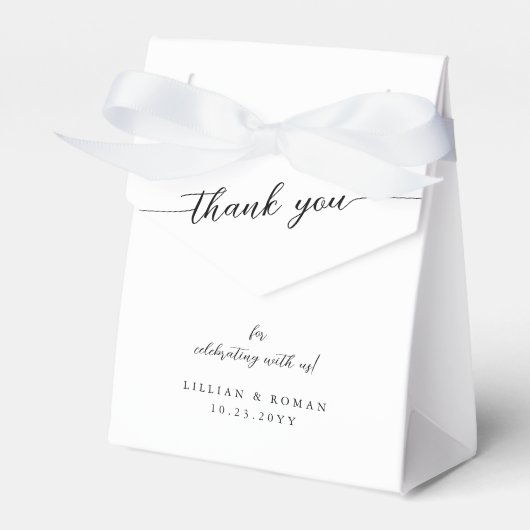 Romantic Calligraphy Script Black & White Wedding Bedankdoosjes (Voorkant Zijde)