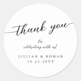 Romantic Calligraphy Script Black & White Wedding Ronde Sticker