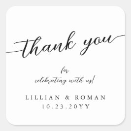 Romantic Calligraphy Script Black & White Wedding Vierkante Sticker