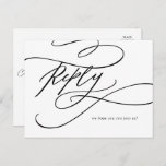 Romantic Calligraphy Song Request RSVP Briefkaart<br><div class="desc">Dit romantische kalligrafielenverzoek RSVP-briefkaart is perfect voor een eenvoudige bruiloft. Het moderne klassieke ontwerp is uitgerust met fancy draden en grillen met prachtige, elegante, handgeschreven typografie. Bouw je trouwgastenlijst en je dansvloerzang allemaal tegelijk! Dit briefkaart voor trouwreactie vraagt gasten gemakkelijk of ze je bruiloft kunnen bijwonen, en ook welk lied...</div>