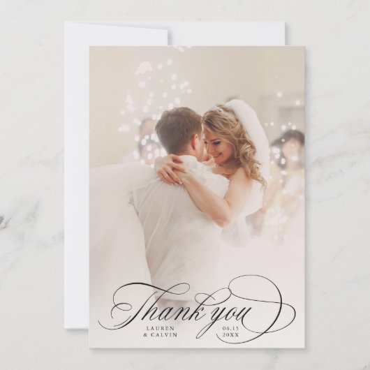 Romantic Calligraphy Wedding 2 Photo Bedankkaart (Voorkant)