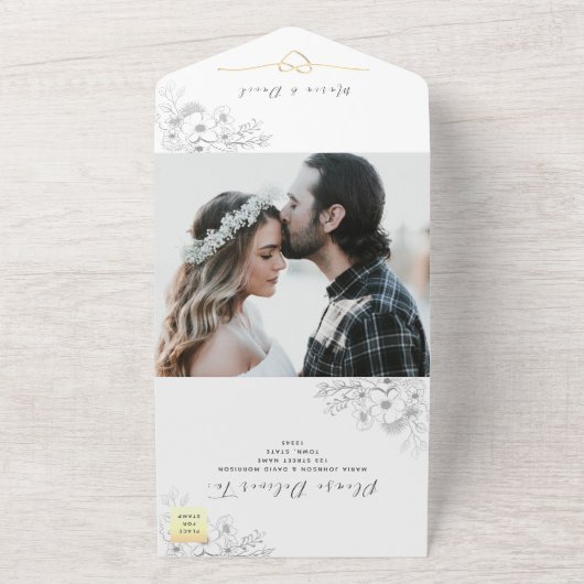 Romantic Calligraphy Wedding All In One Uitnodiging (Buitenkant)