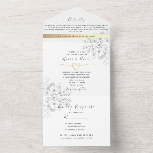 Romantic Calligraphy Wedding All In One Uitnodiging (Binnen)