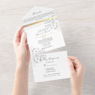 Romantic Calligraphy Wedding All In One Uitnodiging