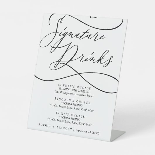 Romantic Calligraphy Wedding Bar Signature Drinken Reclamebord Met Voetstuk (Voorkant)