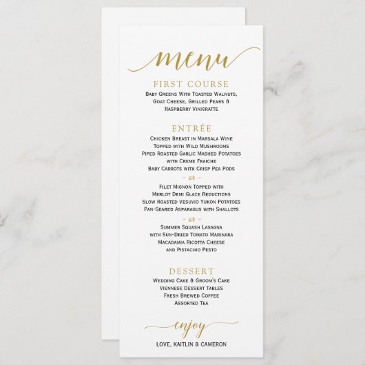 Romantic Calligraphy Wedding Menu | 4 x 9 | Goud (Voorkant / Achterkant)