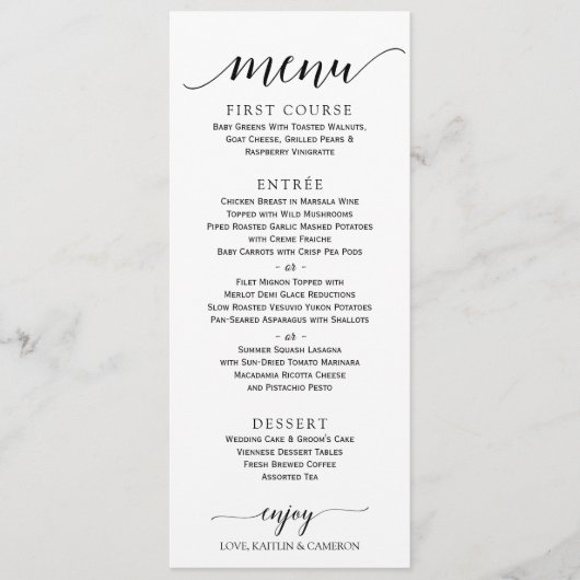 Romantic Calligraphy Wedding Menu | 4 x 9 | Zwart (Voorkant)